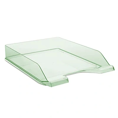 Afbeelding van DONAU Brievenbakje standaard transparant groen / 6 stuks A4 brievenmand moderne en stapelbare legplank/transparant glashelder/bureauplank/polystyreen