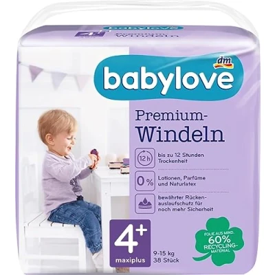 Afbeelding van babylove Luiers Premium maat 4+, maxiplus 9 20kg, 1 x 38 stuks