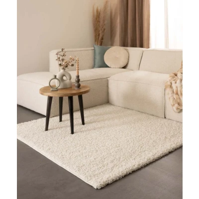Afbeelding van Vierkant Hoogpolig Tapijt/Vloerkleed Shaggy Trend Effen Ivoor 140x140 Cm