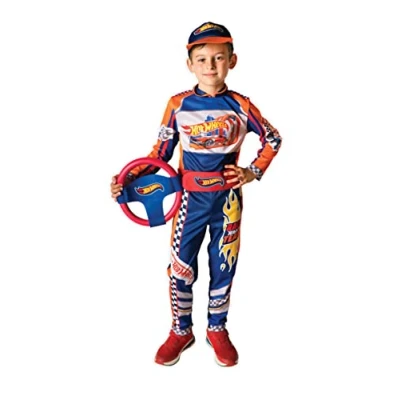 Afbeelding van Ciao Hot Wheels pilotenpak Race Team kostuum vermomming officiële jongen (maat 5 7 jaar) met schuimrubberen stuurwiel