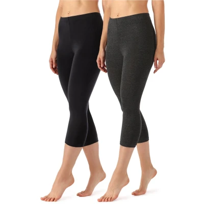 Afbeelding van Merry Style MS MS10 144 LE 2Pack Dames 3/4 Leggings Sport Vrijetijdsbroek Capri Viscose Sporbroek Yogabroek Zwart/Donker Gemêleerd S