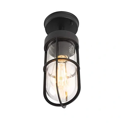 Afbeelding van QAZQA Landelijke buitenplafondlamp zwart met glas IP44 Elza