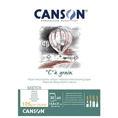 Afbeelding van CANSON &quot;C&quot; à grain blok 30 vellen schetspapier fijne korrel A5 125 g/m² natuurlijk wit