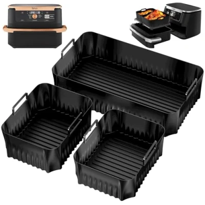 Afbeelding van Chiluxendo 3 stuks mand voor luchtfriteuse, herbruikbaar, siliconen vorm rechthoekige airfryer houder, accessoires, airfryer, magnetron, oven