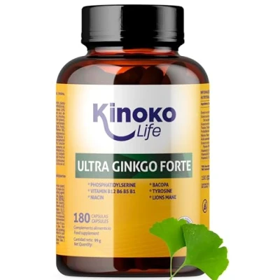Afbeelding van Ultra Ginkgo Forte 180 capsules met bacuopa, fosfatidylserine, leeuwenmanen, tyrosine, niacine en B vitaminen voor geheugen concentratie.