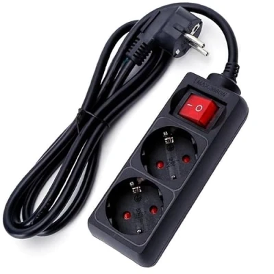 Afbeelding van 2 voudige geaarde stekkerdoos met schakelaar, 3 m, G, 1,5 mm², zwart, stopcontacten