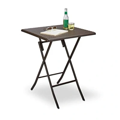 Afbeelding van Relaxdays tuintafel rotanlook opklapbare bijzettafel eettafel tuin campingtafel rond Bruin, Vierkant