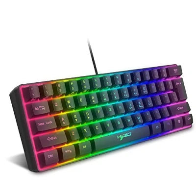 Afbeelding van 60% bedraad RGB gamingtoetsenbord, 61 toetsen draagbaar mini compact toetsenbord met 11 Chroma achtergrondverlichting, zwevende ABS toetsenkap, volledige anti ghosting toetsen, USB Office/Game Mechanical Feel voor pc computer