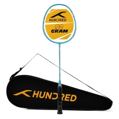 Afbeelding van HUNDRED Powertek 200 PRO badmintonracket met hoofdbedekking (lichtblauw, maat: standaard, gripmaat: G5) Bespannen Materiaal: aluminium Voor gemiddelde spelers Gewicht: 95 gram Maximale snaarspanning 18 20 lbs