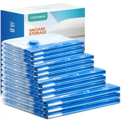 Afbeelding van MONVANE vacuümzakken voor kleding, 12 stuks (3 x 60 80 cm + 3 50 70 40 30 cm) — reizen, dekbedden, dekens, kussens, beddengoed
