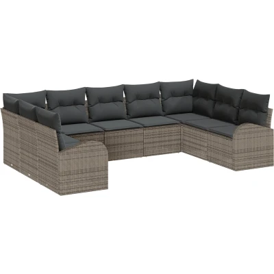 Afbeelding van vidaXL Tuinbank Set van 9 Grijs Rattan, Polyester