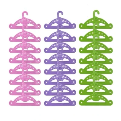 Afbeelding van Poppenkledinghanger, Zliger 30 delige Poppenhanger Poppenkledinghanger Poppenkledingkast Plastic kledingrek Voor poppen kleding accessoires 3 kleurrijke