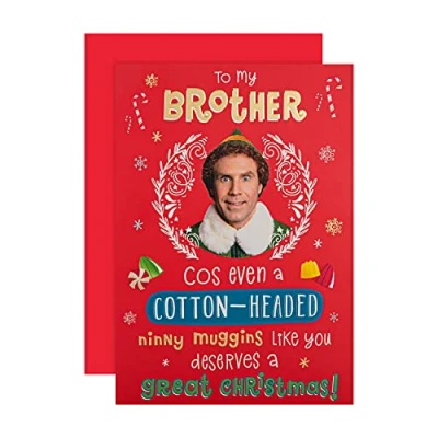 Afbeelding van Kerstkaart voor broer van Hallmark Fun Warner Bros Elf Design