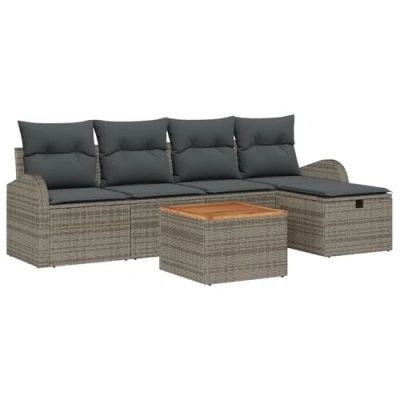 Afbeelding van vidaXL 6 Delige Tuin Sofa Set met Kussens Grijs Poly Rattan, 2 Zits Opslag &amp; Rattan