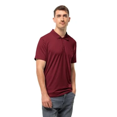 Afbeelding van Jack Wolfskin Travel Poloshirt, Heren, Maat: Small, Deep ruby