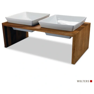 Afbeelding van Wolters Foodstation Meshidai Double Teak&amp;Wit Hondenvoerbak 66x30x20 cm
