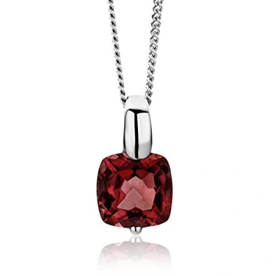 Afbeelding van MIORE Damesketting met vierkante hanger, edelsteen geboortesteen, ketting van witgoud geelgoud, 9 karaat 375 goud, halssieraad 45 cm lang, Small, Robijn