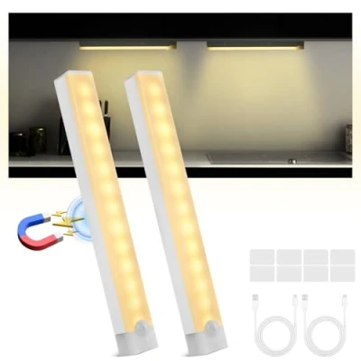 Afbeelding van VFANDV 2 stuks bewegingsmelder, binnen, 20 cm, kastlamp, 3 modi, staaflamp, kast, led, detector, nachtlampje, draadloos, voor keuken, trap, hal, kast