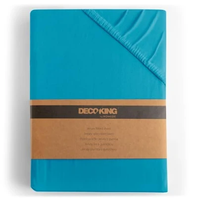 Afbeelding van DecoKing Hoeslaken 100% katoen Jersey boxspring Cyan 80x200 90x200 Amber