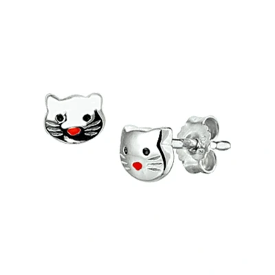 Afbeelding van Oorknoppen Poes Zilver Gerhodineerd Glanzend 5 mm x 6
