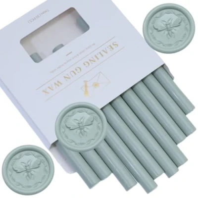 Afbeelding van Atobpp Wax Seal Sticks, 10 stuks, lijmpistool, afdichting, waxsticks, voor was zegelstempels, letters, waxzegelsticks 0,43 inch zegelsticks (saliegroen)