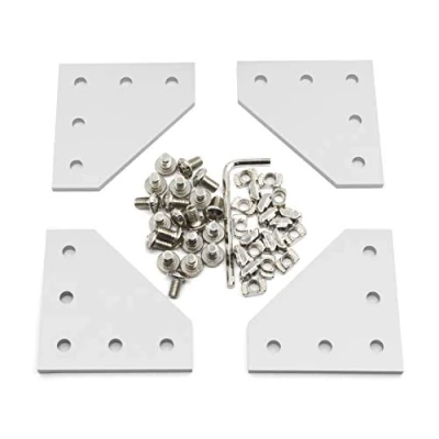 Afbeelding van Befenybay 4 Stks/set Hoekbeugelplaat met 20 stuks M5 x 8 mm schroeven en T moeren, 5 gaats stuk buiten verbindingsplaat voor 2020 serie aluminium profiel 3D printerframe (zilver L