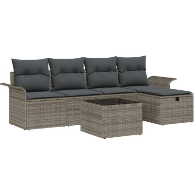 Afbeelding van vidaXL 6 delige Tuin Sofa Set met Kussens Grijs Poly Riet