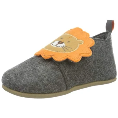 Afbeelding van Playshoes Pantoffels Leeuw Junior Vilt/textiel Grijs/bruin Mt 28