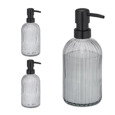 Afbeelding van Relaxdays zeeppomp glas set van 3 zeepdispenser 400 ml handzeep dispenser wc