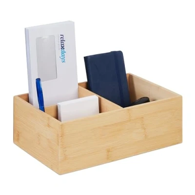 Afbeelding van Relaxdays bamboe organizer 3 vakken bureau rechthoekig make up