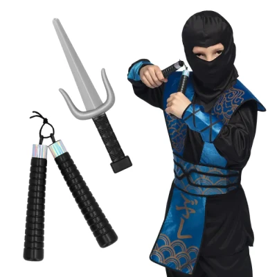 Afbeelding van Boland Set 2 Ninja wapens Sai + nunchucks Ninja&#039;s Carnaval Themafeest