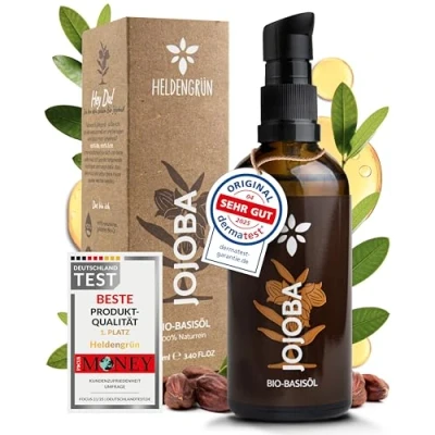Afbeelding van Heldengrün® Biologische jojoba olie [GOLD ESSENCE] gecertificeerde natuurlijke cosmetica voor gezicht, haar en nagels 100% zuivere gezichtsolie