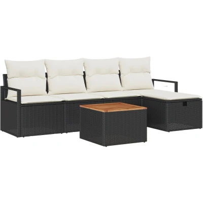 Afbeelding van vidaXL 6 delig tuinsofa set met kussens zwart poly rattan