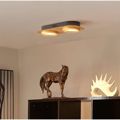 Afbeelding van Lindby LED plafondlamp met dimmer 2lichts hout, kunststof H: 5.7 cm licht wit Inclusief lichtbronnen