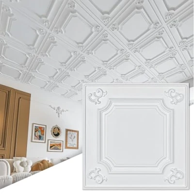 Afbeelding van Art3d 12 stuks, 4.5㎡,Drop Plafondtegels, PVC plafondtegels 61x61cm Wit, Wainscoting Panelen Lijm Up