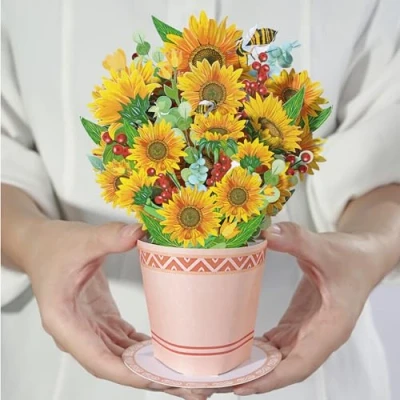 Afbeelding van Diese Klappkarten Bloem pop up kaart 3D bloemen boeket wenskaart voor verjaardag Moederdag beterschap 15cm x 20cm (5 7/8&quot; 7 7/8&quot;) Zonnebloemen klein