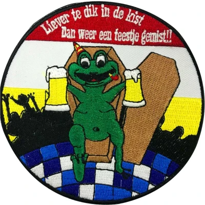 Afbeelding van Fjesta© Oeteldonk Embleem Liever te Dik in de Kist Carnaval Den Bosch