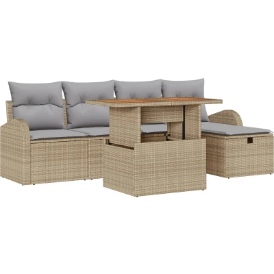 Afbeelding van vidaXL 6 delige Tuin Sofa Set met Kussens Beige Poly Rattan, 2 Zits Opbergruimte &amp; Rattan