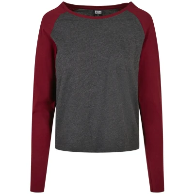 Afbeelding van Urban Classics Ladies Contrast Raglan Longsleeve Longsleeve, Dames, Maat: XS, Charcoal/burgundy