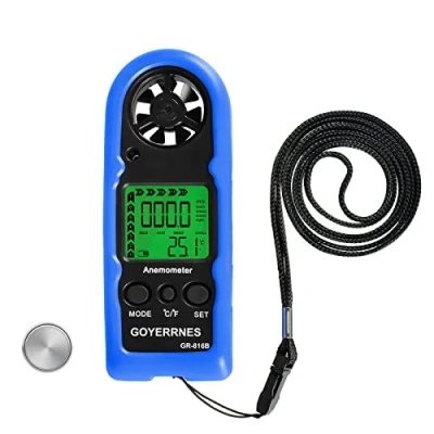 Afbeelding van GR 816B Windmeter, anemometer, digitale handheld met windsnelheid, 0,3 30 m/s, meting windsnelheid/temperatuur (℃/℉) voor schieten, windsurfen, vissen, jacht, riem,