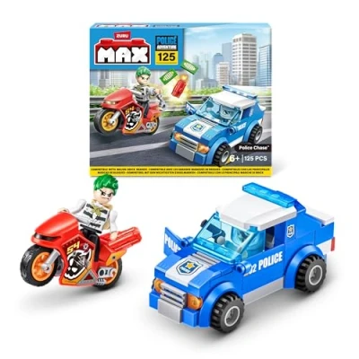 Afbeelding van MAX Adventure Police Chase speelset (121 stuks) bouwstenen speelgoed voor kinderen 5+ maak voertuigen en meer onbox Discover, compatibel met merknaam