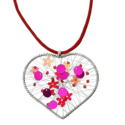 Afbeelding van Behave Ketting rood roze hart hanger met lovertjes 40 cm