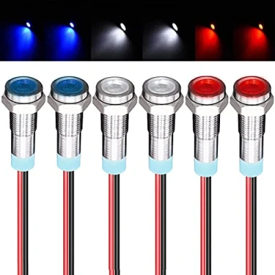 Afbeelding van GUUZI 6 stks 12V 24V 6mm LED paneel Pilot Dash Waarschuwingslampje Indicator licht Lamp Lampen Directionele (Rood/Blauw/Wit)