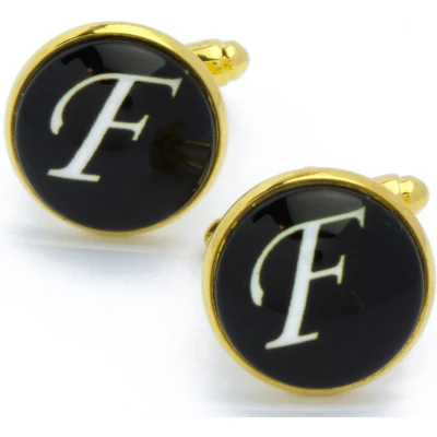 Afbeelding van Manchetknopen Letters Initialen Letter F Goud Zwart