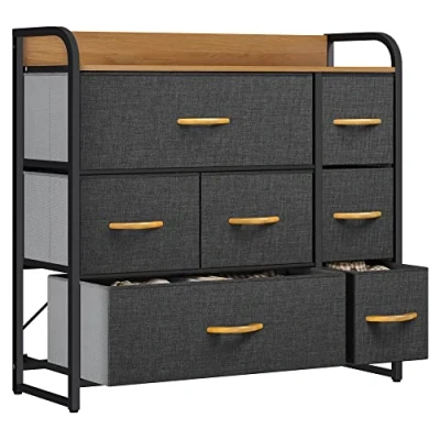 Afbeelding van YITAHOME Ladekast, kationische stof 7 lades opbergunit voor slaapkamer, woonkamer, kast, stevig stalen frame, gemakkelijk te trekken stoffen bakken en houten top, dressoir