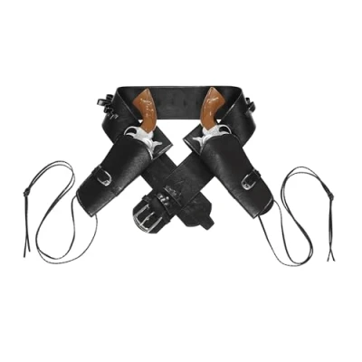 Afbeelding van Saloon Shooter Western Dubbel Holster Met Riem Lederlook, Zwart Carnaval kostuum Verkleedkleding