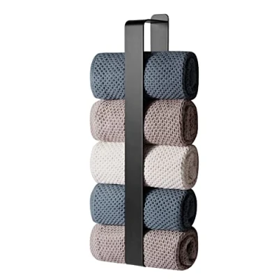 Afbeelding van handdoekhouder, zonder boren, zelfklevend, handdoekhouder voor gasten, roestvrij staal, wandmontage, zwart, 42 cm