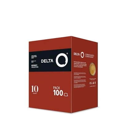 Afbeelding van Delta Q Qalidus Gemalen Koffiecapsules 100 Capsules Intensiteit 10 Compatibel met Koffiezetapparaten Intense Espresso Karameltoetsen