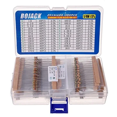 Afbeelding van BOJACK 1000 stuks 25 waarden weerstandskit 1 ohm 1m met 5% / 4W koolstoffilm weerstanden assortiment