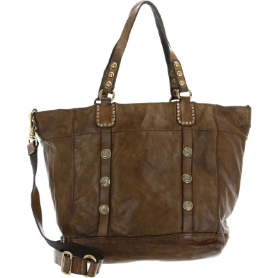 Afbeelding van CAMPOMAGGI Leren Schoudertas Shopper Shopping Bag Verde Militare Olijfgroen
